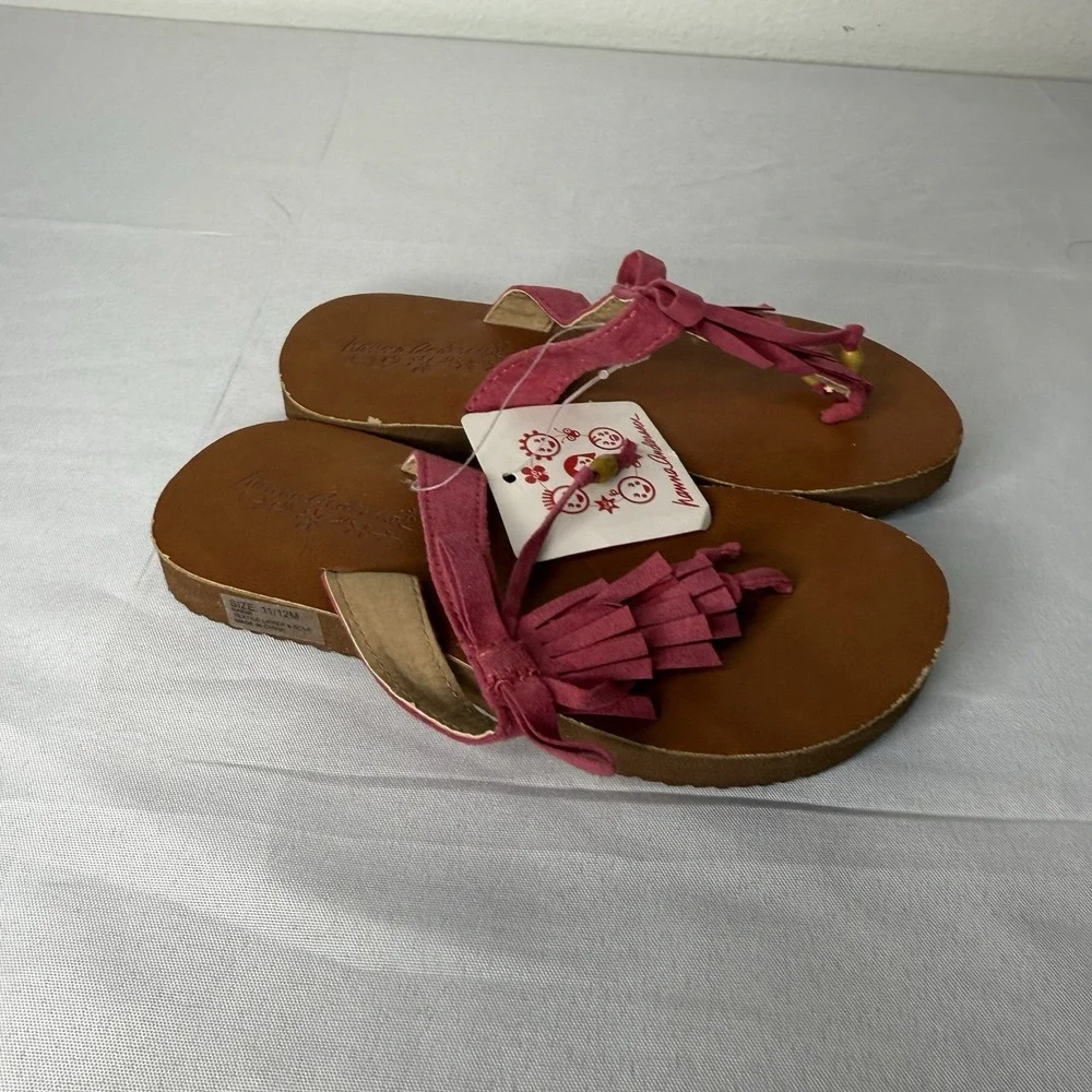 Hanna Andersson Pink Fringe Sandals Boho Girly Flip Flop‎ Summer Girls 11/12